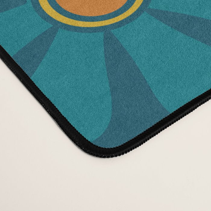 Pretty Groovy Retro Garden Floral Pattern Blue Pink Orange Olive Desk Mat Gallery Image 4