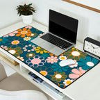 Pretty Groovy Retro Garden Floral Pattern Blue Pink Orange Olive Desk Mat Gallery Image 2