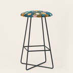 Pretty Groovy Retro Garden Floral Pattern Blue Pink Orange Olive Stool Gallery Image 1