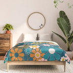 Pretty Groovy Retro Garden Floral Pattern Blue Pink Orange Olive Comforter Gallery Image 3
