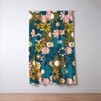 Pretty Groovy Retro Garden Floral Pattern Blue Pink Orange Olive Window Curtain Gallery Image 3