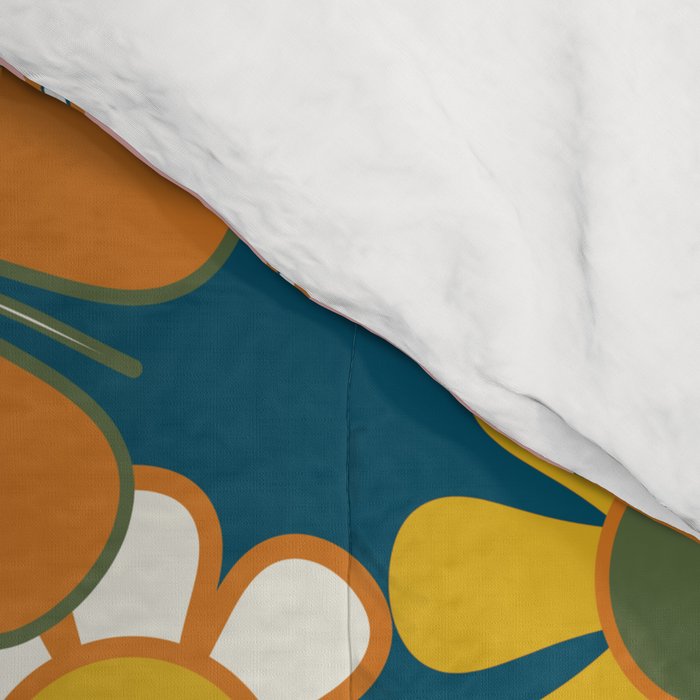 Pretty Groovy Retro Garden Floral Pattern Blue Pink Orange Olive Comforter Gallery Image 4