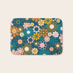 Pretty Groovy Retro Garden Floral Pattern Blue Pink Orange Olive Bath Mat Gallery Image 1