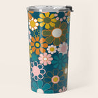 Pretty Groovy Retro Garden Floral Pattern Blue Pink Orange Olive Travel Mug Gallery Image 2