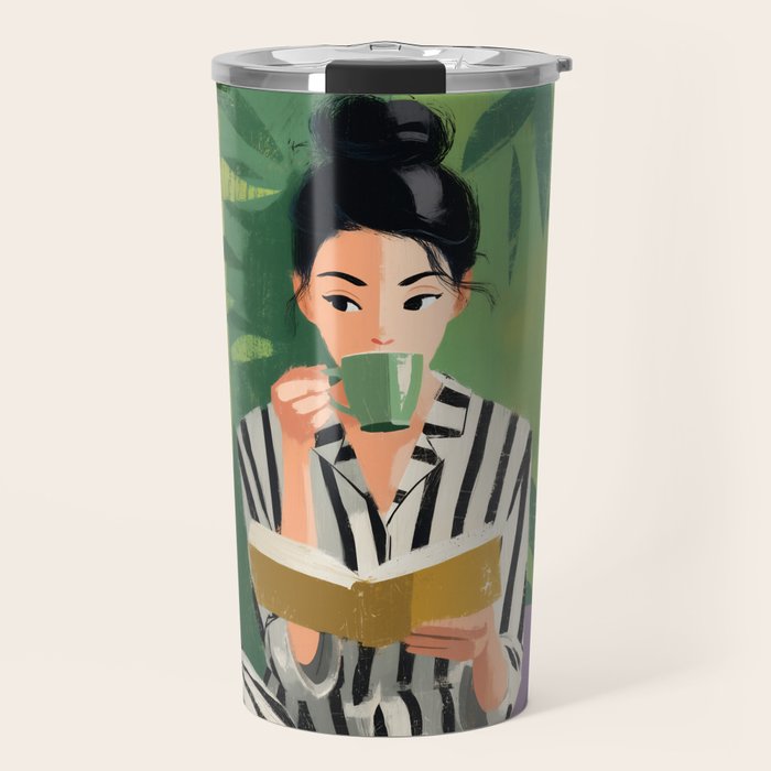 Morning Muse in Stripes Travel Mug Gallery Image 1