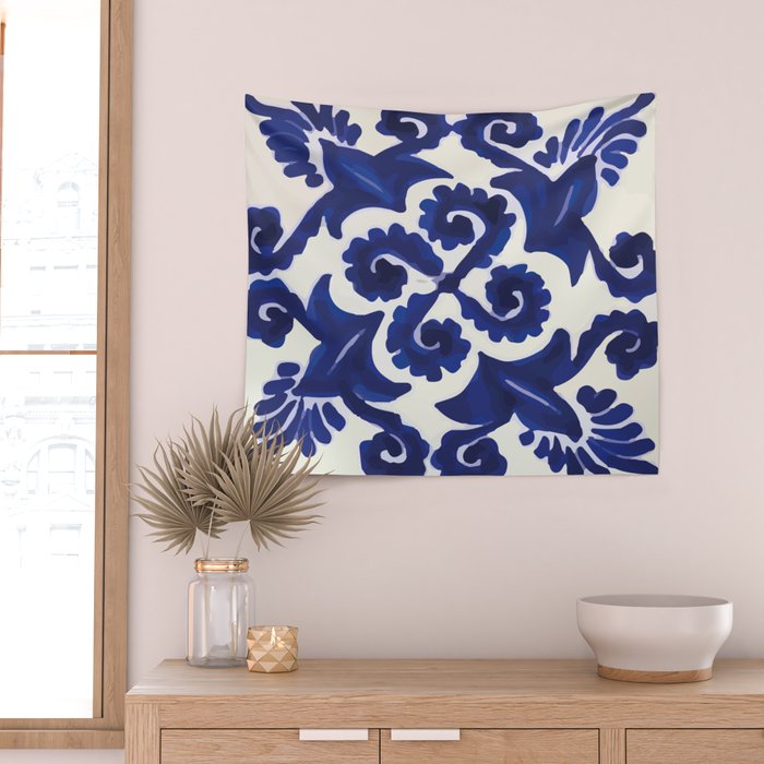 Talavera mexican tile traditional blue ceramic mosaic Wall Tapestry Gallery Image 2
