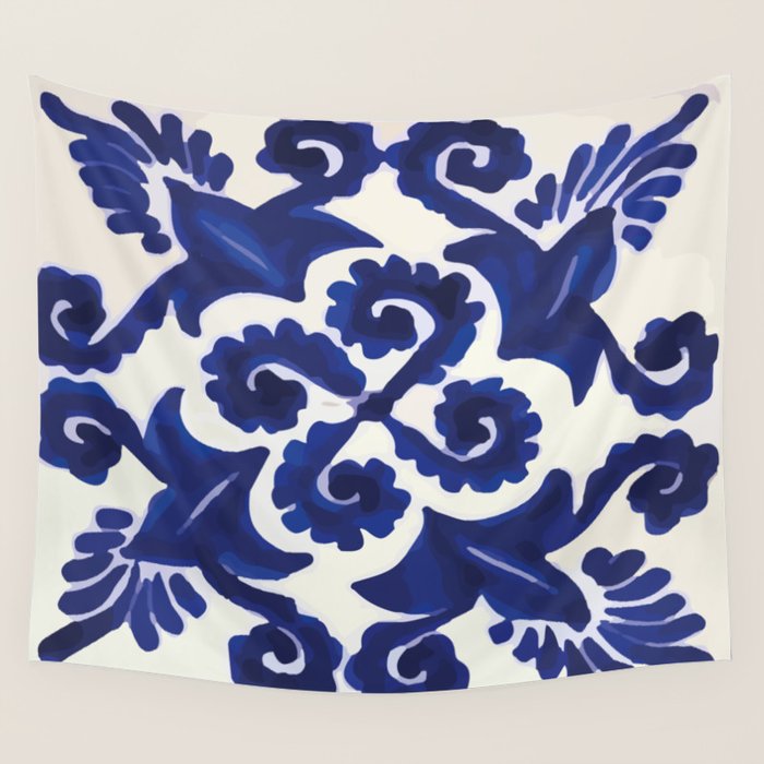 Talavera mexican tile traditional blue ceramic mosaic Wall Tapestry Gallery Image 4