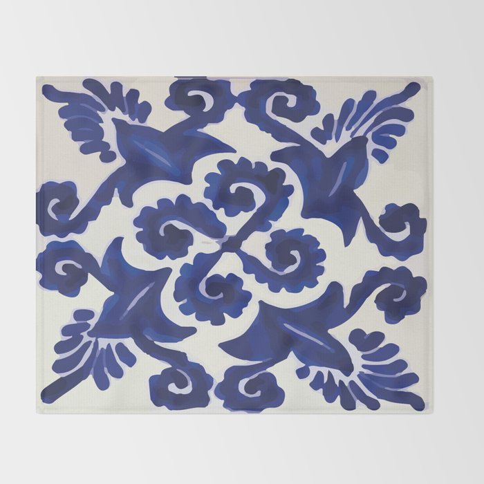 Talavera mexican tile traditional blue ceramic mosaic Throw Blanket Gallery Image 2