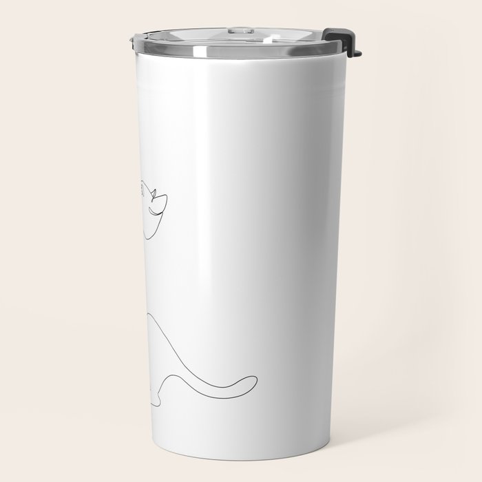 Cat and Owner Fist Bump Line Drawing Travel Mug Gallery Image 2