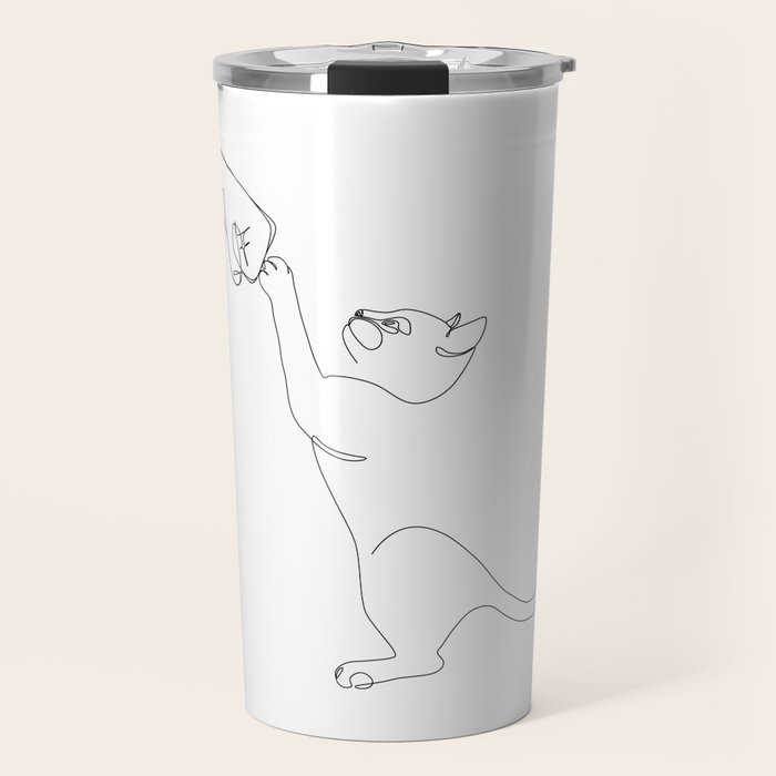 Cat and Owner Fist Bump Line Drawing Travel Mug Gallery Image 1