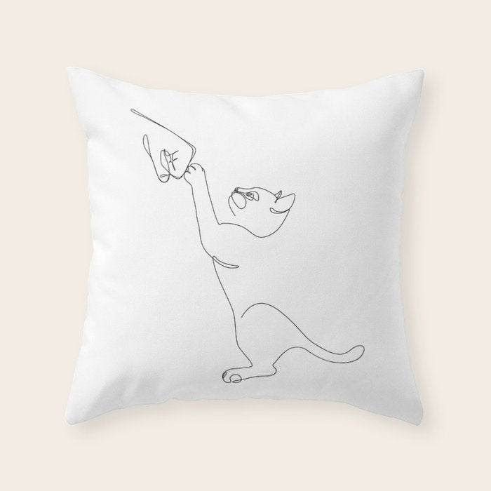 Cat and Owner Fist Bump Line Drawing Throw Pillow Gallery Image 6