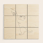 Cat and Owner Fist Bump Line Drawing Wood Wall Art Gallery Image 1