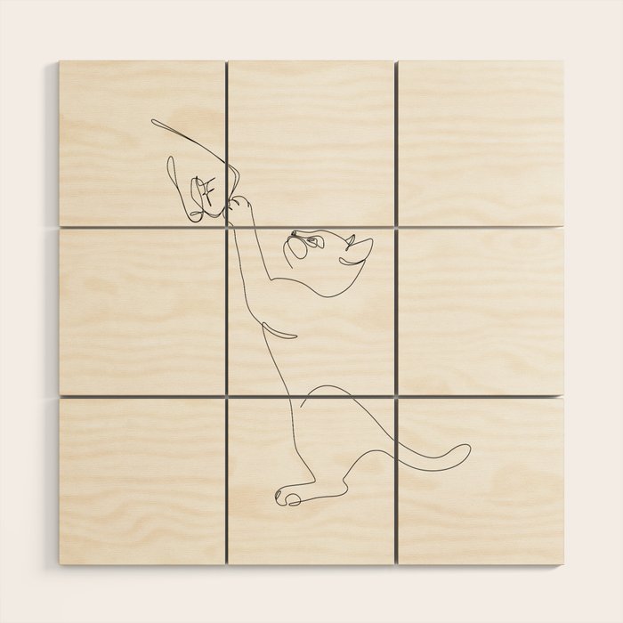Cat and Owner Fist Bump Line Drawing Wood Wall Art Gallery Image 1