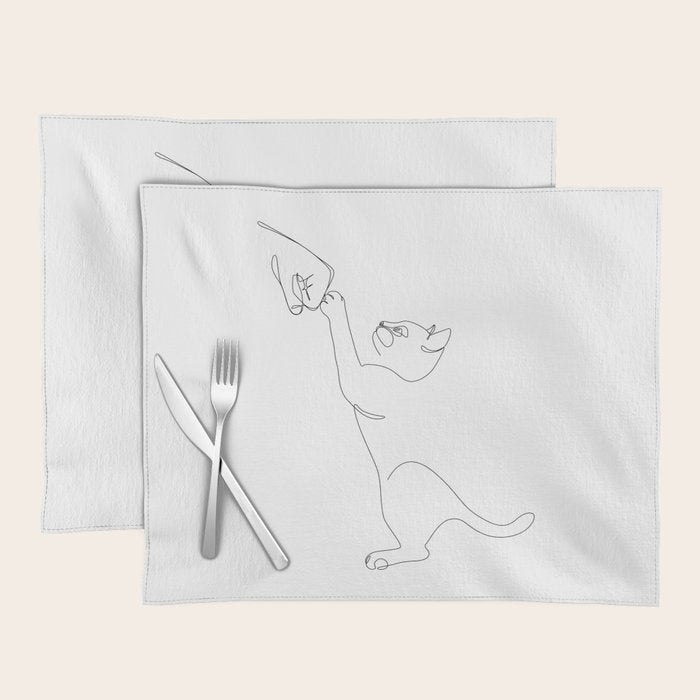 Cat and Owner Fist Bump Line Drawing Placemat Gallery Image 1