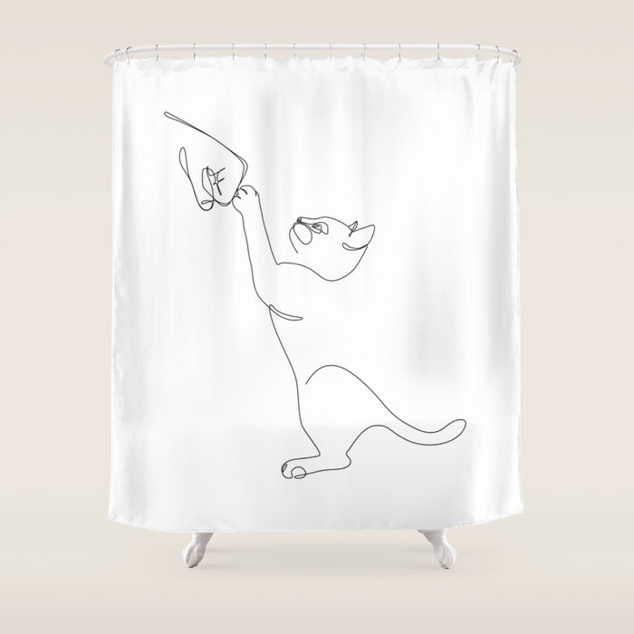 Cat and Owner Fist Bump Line Drawing Shower Curtain Gallery Image 1