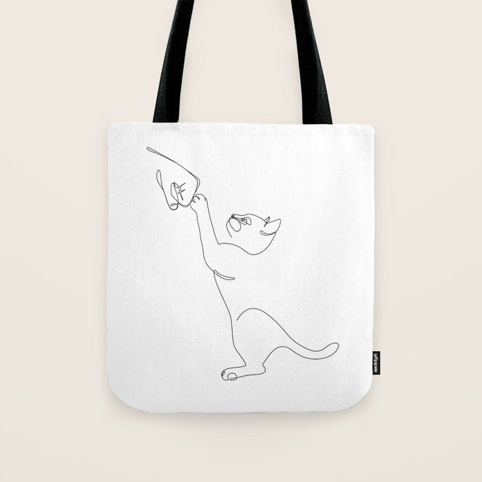 Cat and Owner Fist Bump Line Drawing Tote Bag Gallery Image 1