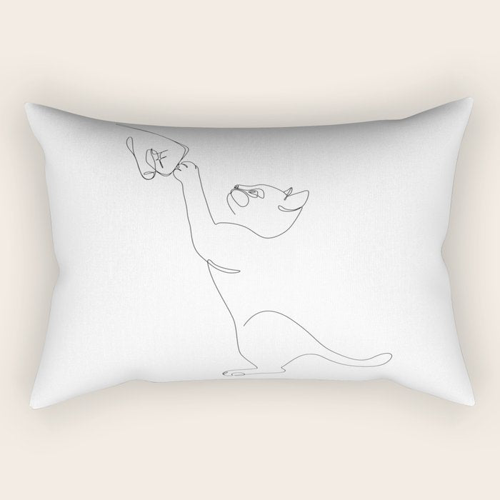 Cat and Owner Fist Bump Line Drawing Rectangular Pillow Gallery Image 1