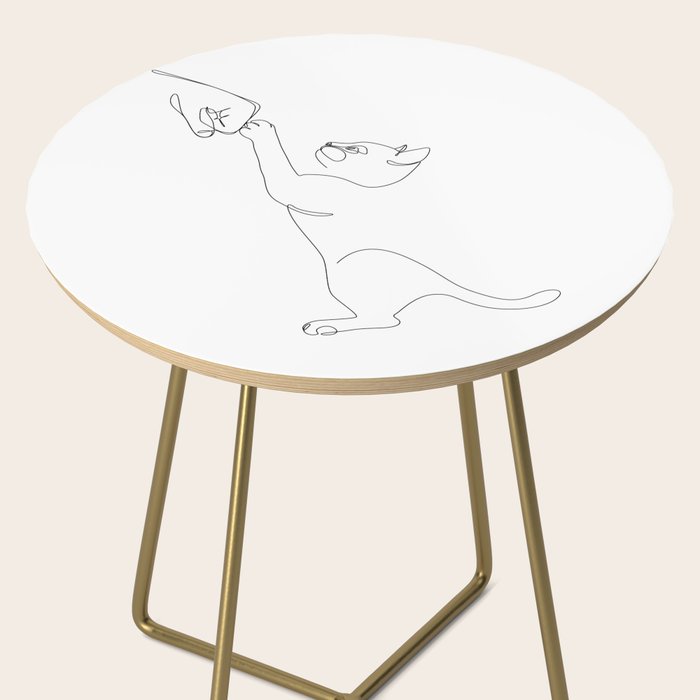 Cat and Owner Fist Bump Line Drawing Side Table Gallery Image 2