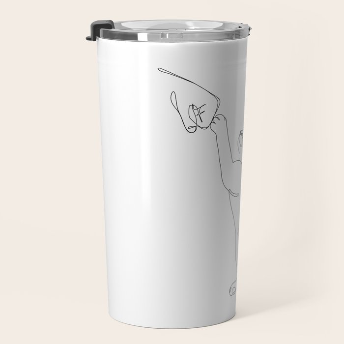 Cat and Owner Fist Bump Line Drawing Travel Mug Gallery Image 3
