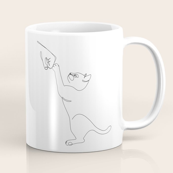 Cat and Owner Fist Bump Line Drawing Coffee Mug Gallery Image 1