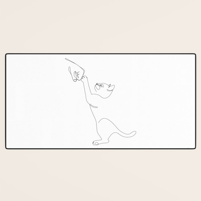 Cat and Owner Fist Bump Line Drawing Desk Mat Gallery Image 3