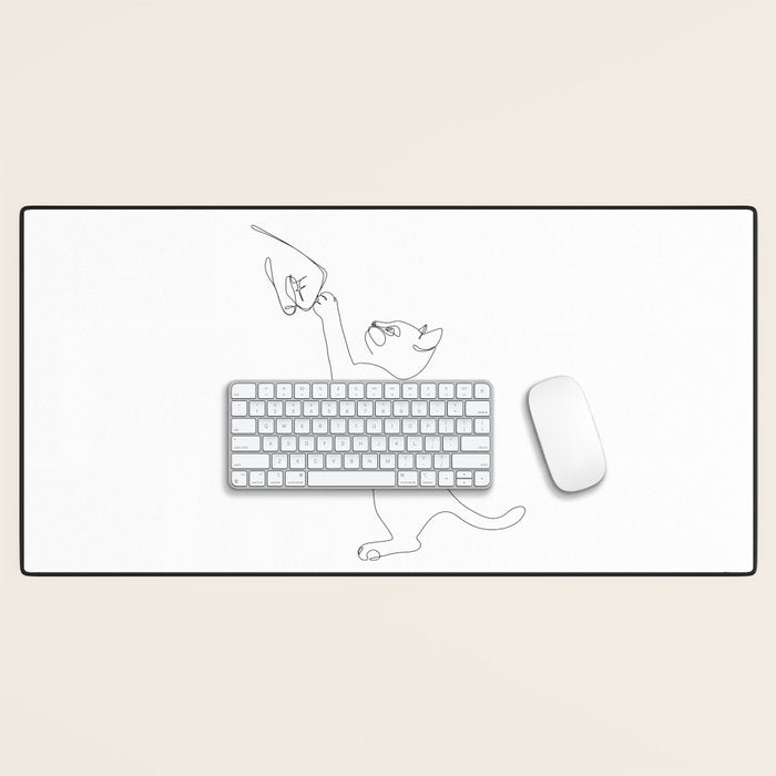 Cat and Owner Fist Bump Line Drawing Desk Mat Gallery Image 1