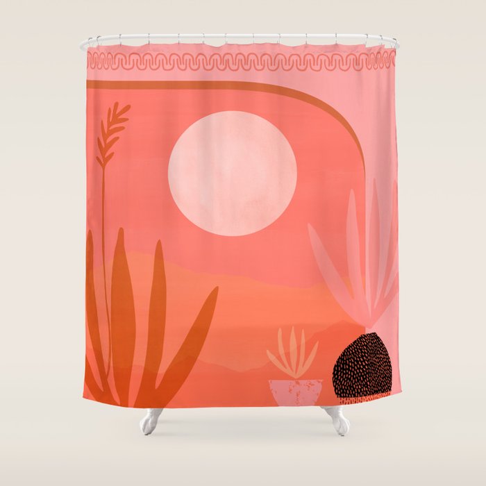 Pink Desert Whimsical Landscape Shower Curtain Gallery Image 1