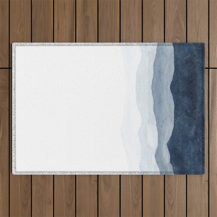 Indigo Abstract Watercolor Mountains Outdoor Rug Gallery Image 1
