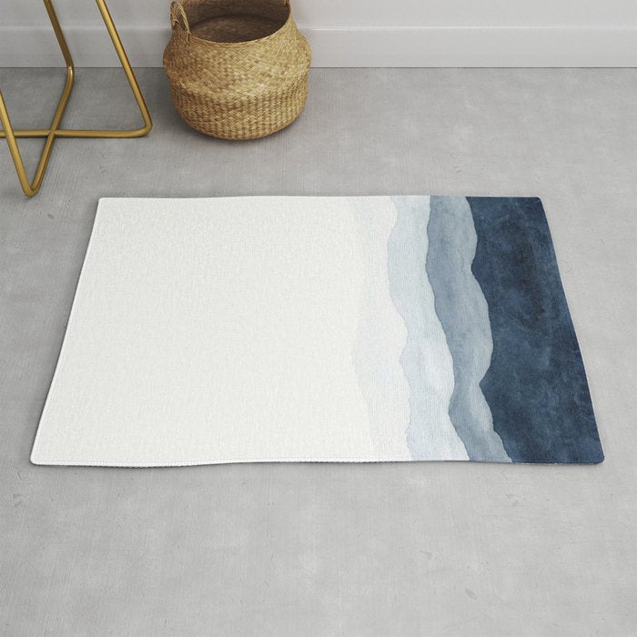 Indigo Abstract Watercolor Mountains Rug Gallery Image 1