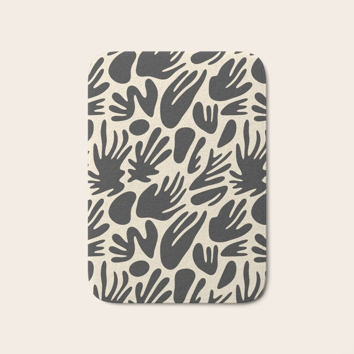 Abstract black and white organic shape pattern Bath Mat Gallery Image 1
