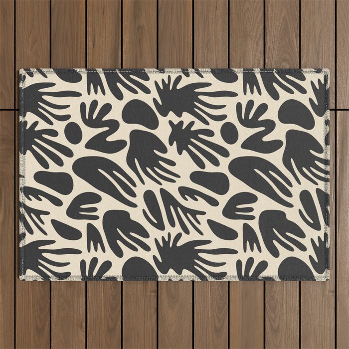 Abstract black and white organic shape pattern Outdoor Rug Gallery Image 1