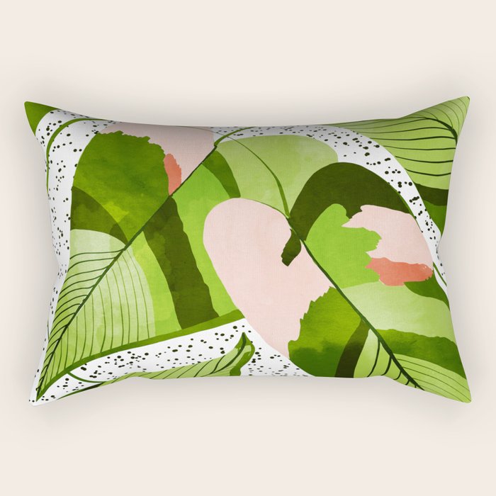 Blushing Leaves Watercolor Painting, Colorful Botanical Illustration, Tropical Modern Bohemian Rectangular Pillow Gallery Image 2