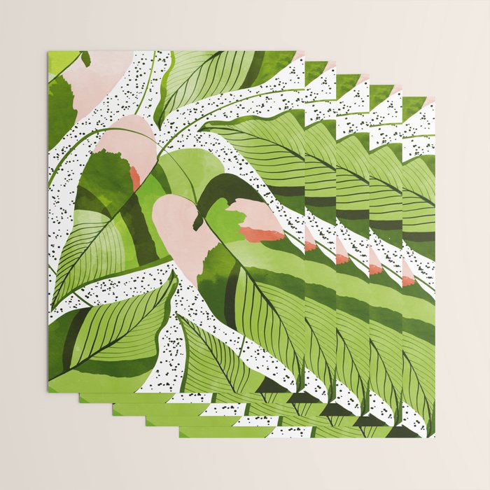 Blushing Leaves Watercolor Painting, Colorful Botanical Illustration, Tropical Modern Bohemian Wrapping Paper Gallery Image 3