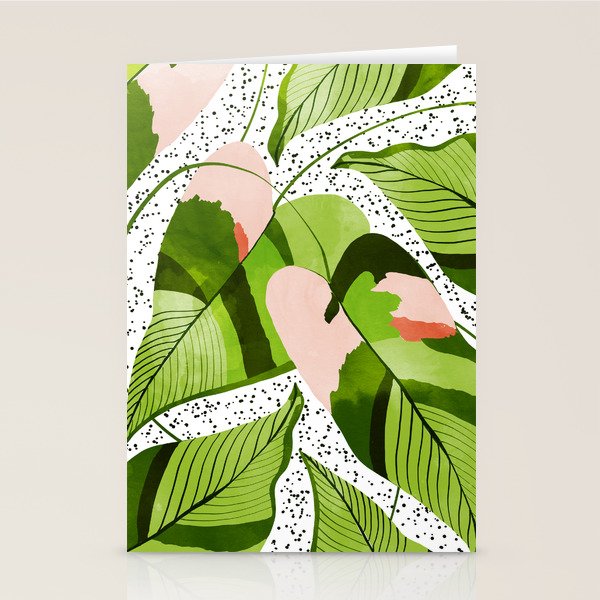 Blushing Leaves Watercolor Painting, Colorful Botanical Illustration, Tropical Modern Bohemian Stationery Card Gallery Image 2