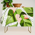 Blushing Leaves Watercolor Painting, Colorful Botanical Illustration, Tropical Modern Bohemian Credenza Gallery Image 1