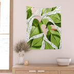 Blushing Leaves Watercolor Painting, Colorful Botanical Illustration, Tropical Modern Bohemian Wall Tapestry Gallery Image 2