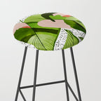 Blushing Leaves Watercolor Painting, Colorful Botanical Illustration, Tropical Modern Bohemian Stool Gallery Image 2