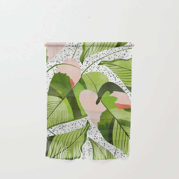 Blushing Leaves Watercolor Painting, Colorful Botanical Illustration, Tropical Modern Bohemian Wall Hanging Gallery Image 1