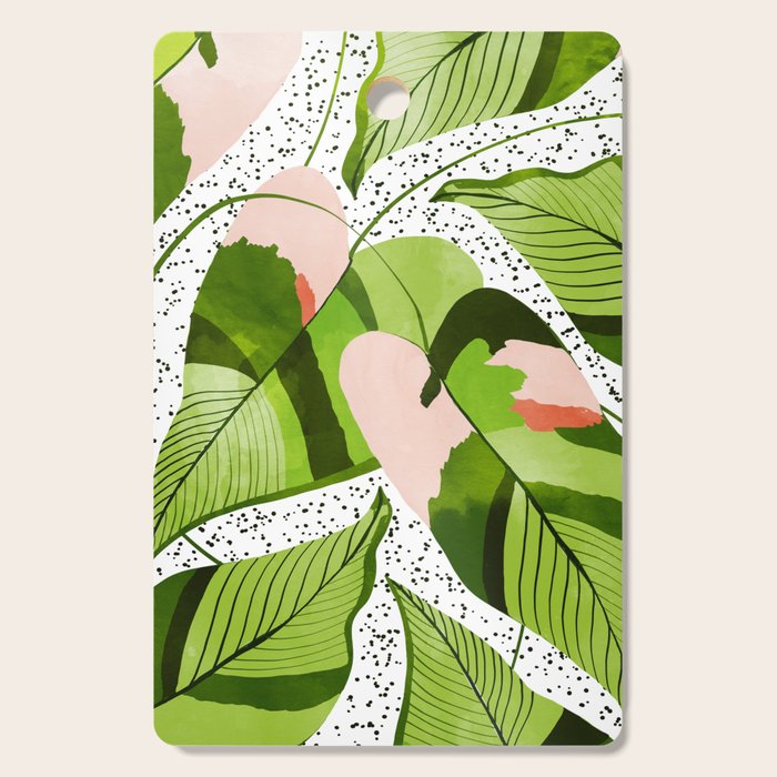 Blushing Leaves Watercolor Painting, Colorful Botanical Illustration, Tropical Modern Bohemian Cutting Board Gallery Image 1