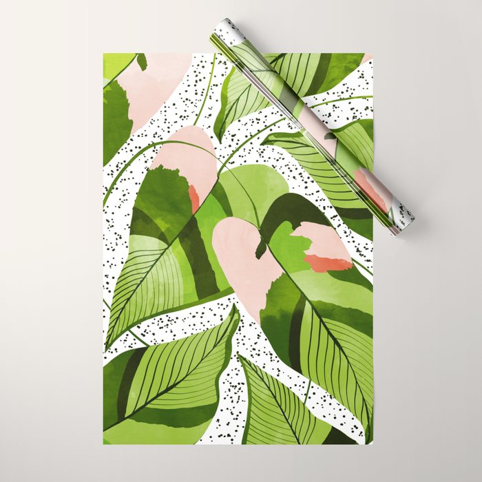 Blushing Leaves Watercolor Painting, Colorful Botanical Illustration, Tropical Modern Bohemian Wrapping Paper Gallery Image 1