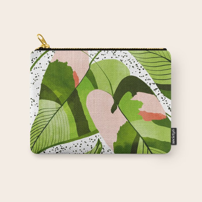 Blushing Leaves Watercolor Painting, Colorful Botanical Illustration, Tropical Modern Bohemian Carry All Pouch Gallery Image 1