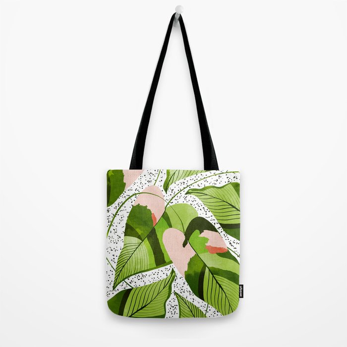 Blushing Leaves Watercolor Painting, Colorful Botanical Illustration, Tropical Modern Bohemian Tote Bag Gallery Image 2