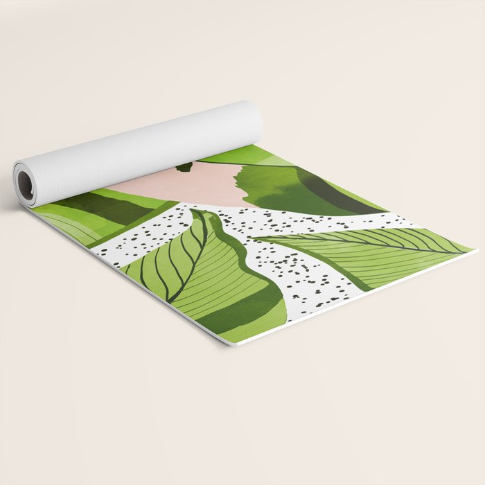 Blushing Leaves Watercolor Painting, Colorful Botanical Illustration, Tropical Modern Bohemian Yoga Mat Gallery Image 2