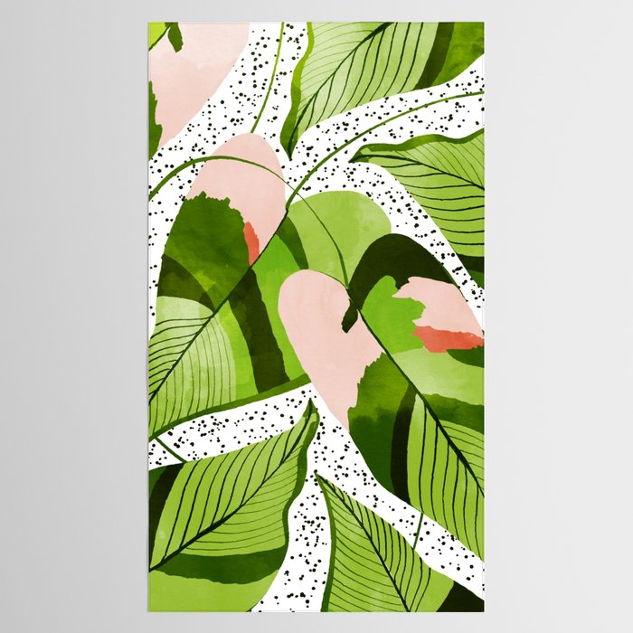 Blushing Leaves Watercolor Painting, Colorful Botanical Illustration, Tropical Modern Bohemian Tablecloth Gallery Image 2