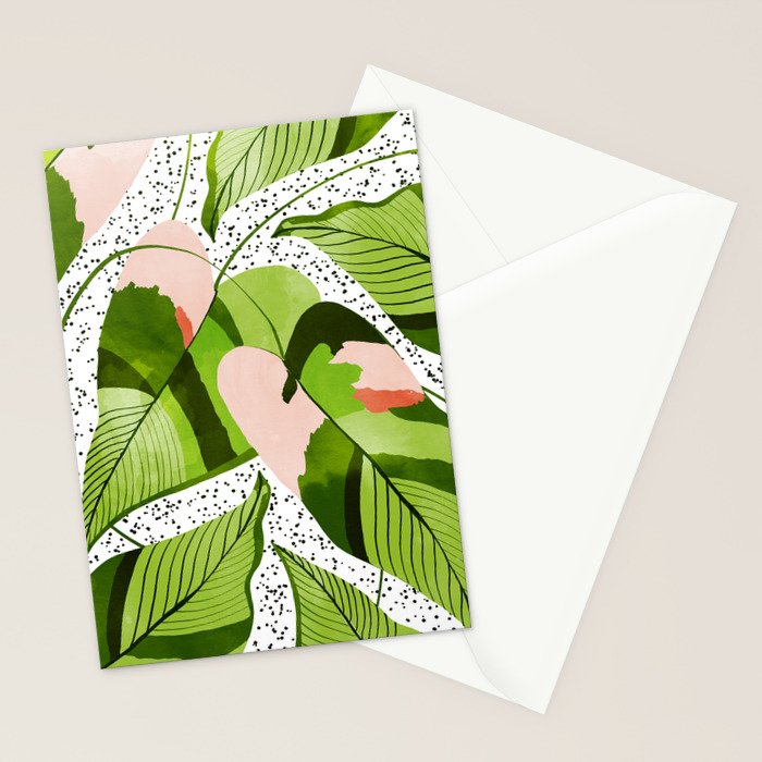 Blushing Leaves Watercolor Painting, Colorful Botanical Illustration, Tropical Modern Bohemian Stationery Card Gallery Image 2