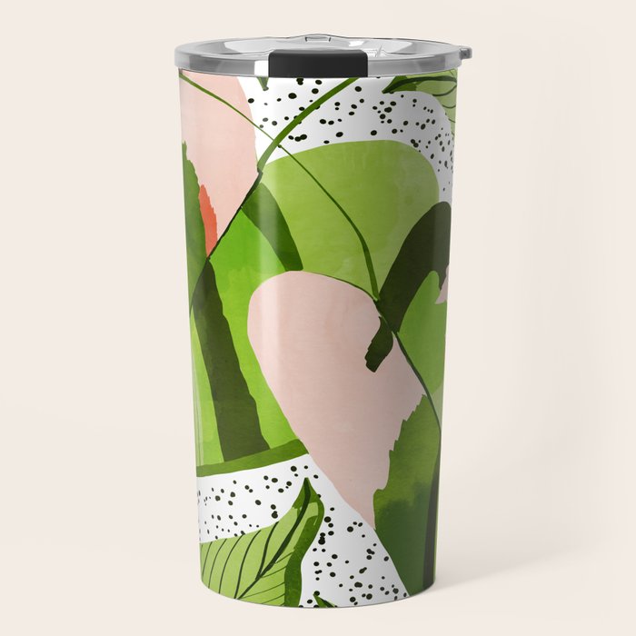 Blushing Leaves Watercolor Painting, Colorful Botanical Illustration, Tropical Modern Bohemian Travel Mug Gallery Image 1