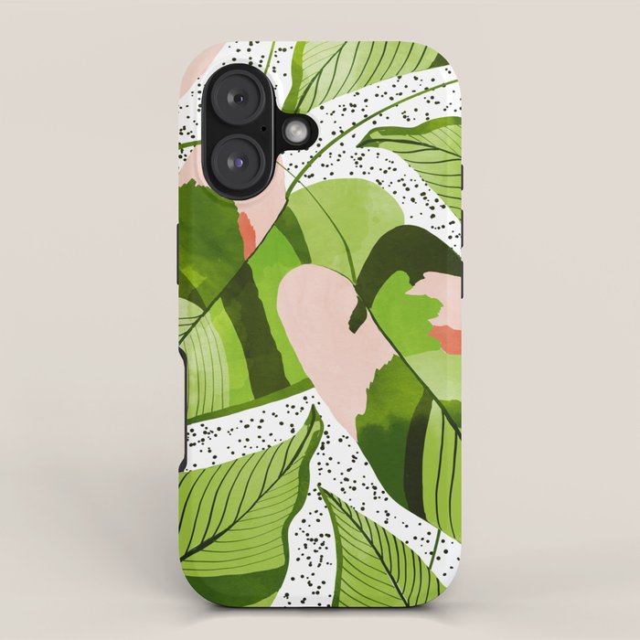 Blushing Leaves Watercolor Painting, Colorful Botanical Illustration, Tropical Modern Bohemian iPhone Case Gallery Image 1