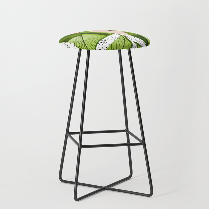 Blushing Leaves Watercolor Painting, Colorful Botanical Illustration, Tropical Modern Bohemian Stool Gallery Image 1