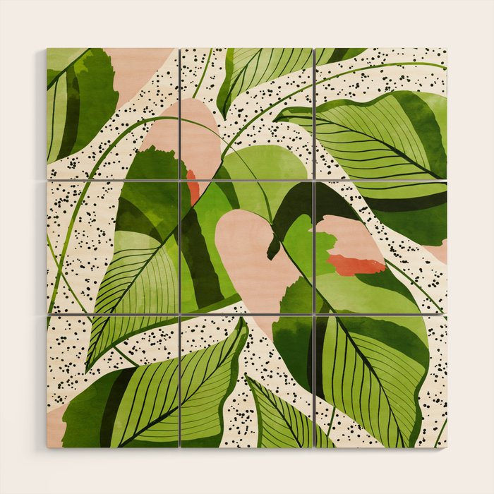 Blushing Leaves Watercolor Painting, Colorful Botanical Illustration, Tropical Modern Bohemian Wood Wall Art Gallery Image 1