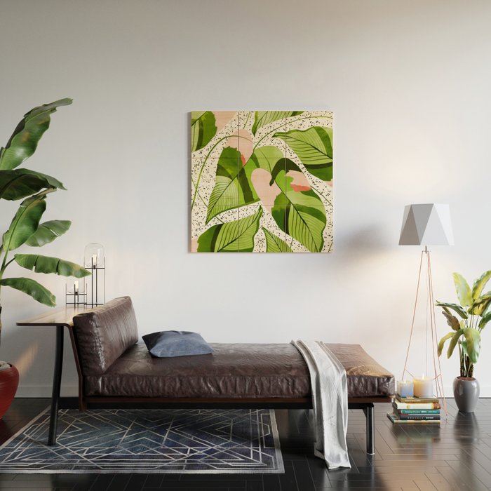 Blushing Leaves Watercolor Painting, Colorful Botanical Illustration, Tropical Modern Bohemian Wood Wall Art Gallery Image 2